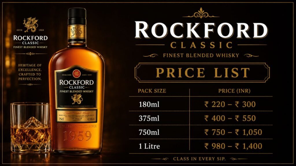 Rockford Classic Price in India 2026: 180ml, 375ml, 750ml & 1 Litre